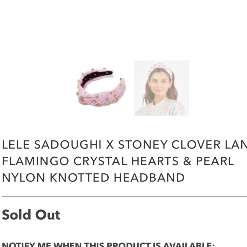 LELE SADOUGHI X STONEY CLOVER FLAMINGO CRYSTAL HEARTS & PEARL KNOTTED HEADBAND - Picture 9 of 9